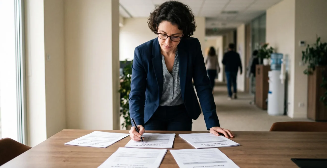 Responsable d'entreprise comparant plusieurs devis de fournisseurs de gaz professionnel sur une table de travail